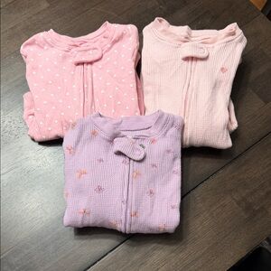 Set of Three Pink and Purple Baby Footie Pajamas